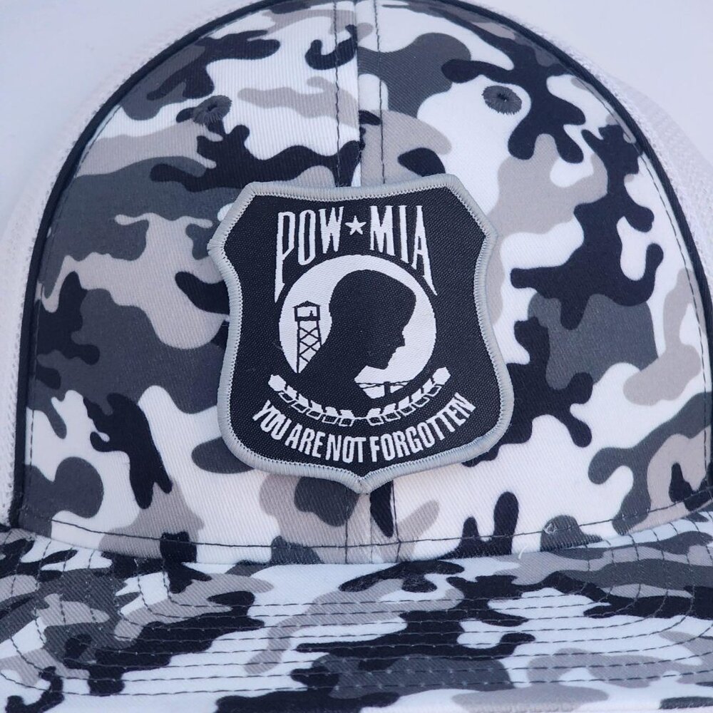 POW-MIA Patched Pacific Headwear Snow Camo Flexfit Trucker Hat